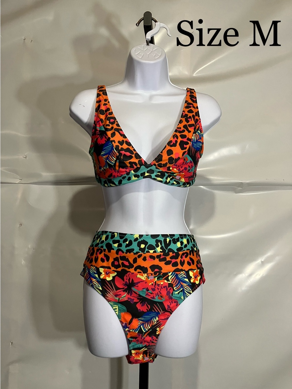 Women’s Vibrant Floral Leopard High-Waist Bikini - Size M